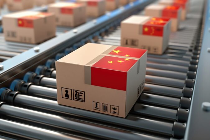 Freight containers with China and United Arab Emirates national flags. 3D Rendering . High quality photo