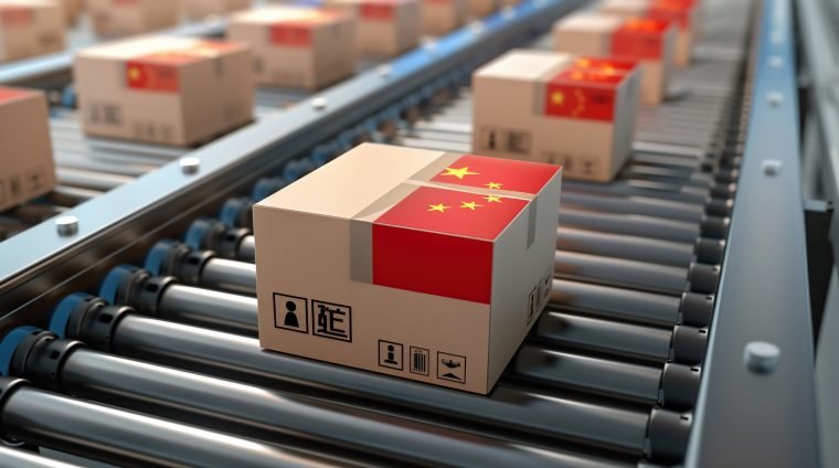 Freight containers with China and United Arab Emirates national flags. 3D Rendering . High quality photo